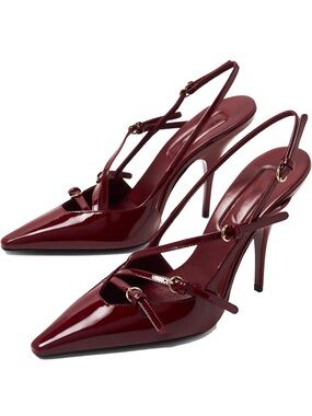 Slingback Pointed-Toe Patent Pumps in Bordeaux